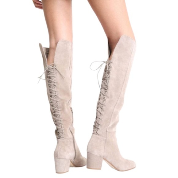 Steve Madden Shoes - Steve Madden Hansil Lace Up Tan Suede Over Knee Chunky Heel Boots 70’s Boho 8.5